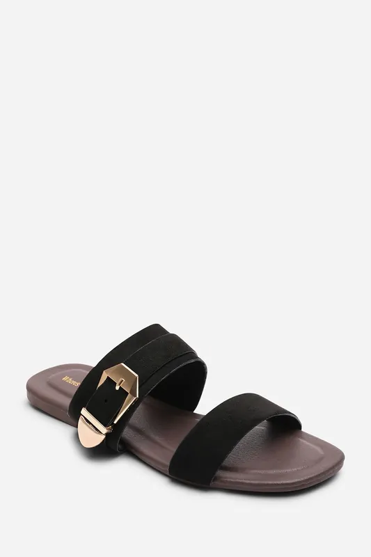 'Orlina' Two Strap Side Buckle Suede Sandal - Where's That From