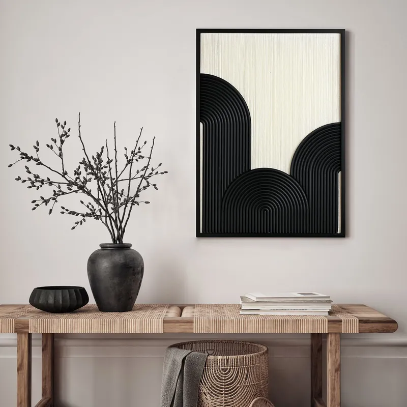 Black and Cream Arched Thread Wall Art 70x50cm - Hestia
