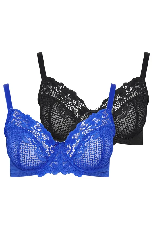 2 Pack Lace Trim Bras - Yours