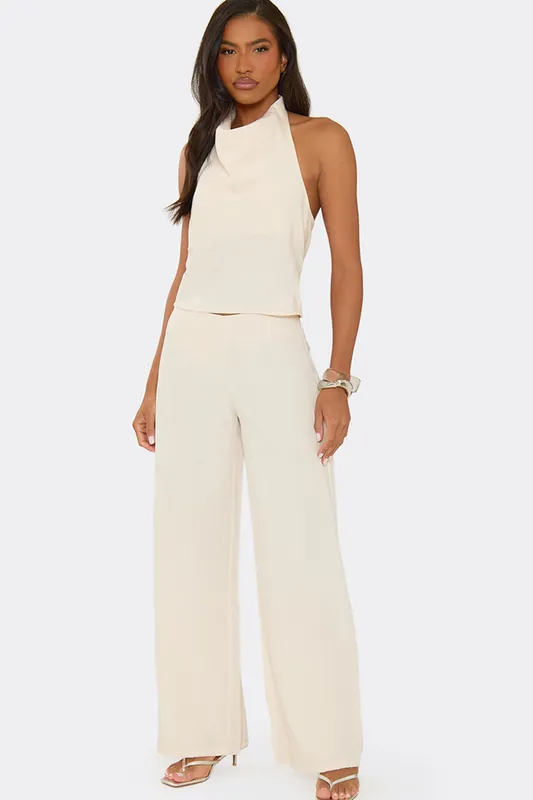 Wide Leg Linen Low Rise Trousers - EGO