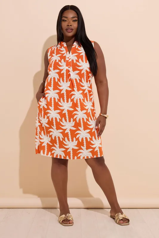 Palm Tree Notch Neck Mini Dress - Yours
