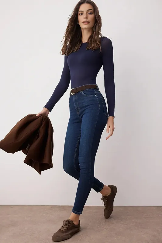 High Waist Fitted Flexible Skinny Jeans - WOVCOR