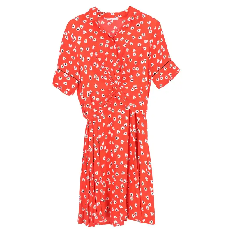 Preloved Silvery Twist-Front Floral-Print Crepe Dress In Red Viscose