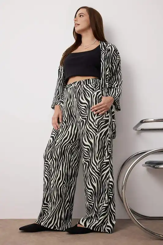 Zebra Print Relaxed Fit Open Front Top and Wide Leg Trouser Co-ord Set