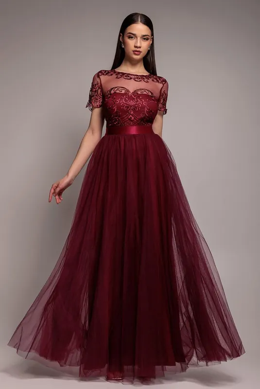 Embroidered Mesh Maxi Dress - Goddiva