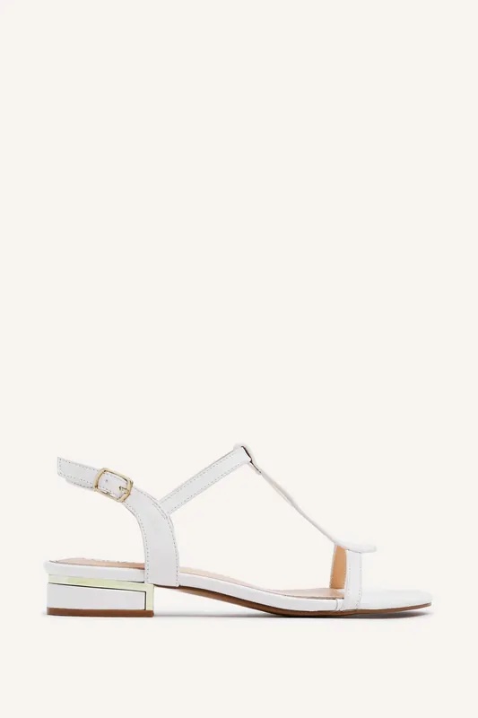 Lavish White T-Bar Low Block Heeled Sandals