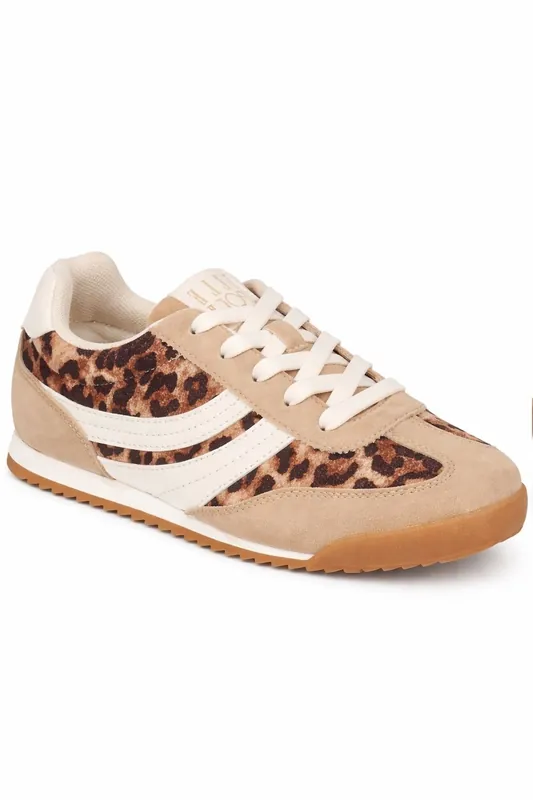 Leopard Print Trainers with Lace Fastening and Retro Sole - Elle Sport
