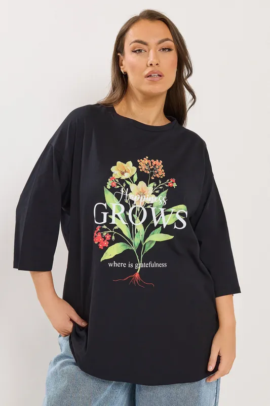 Floral Graphic Slogan T-Shirt