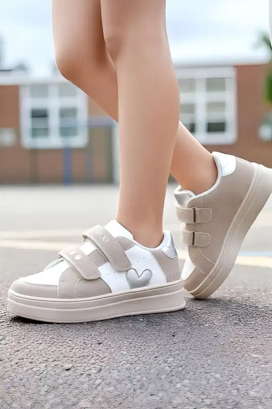 Heart Detail Trainers with Double Hook & Loop Strap Fastening - Elle Sport