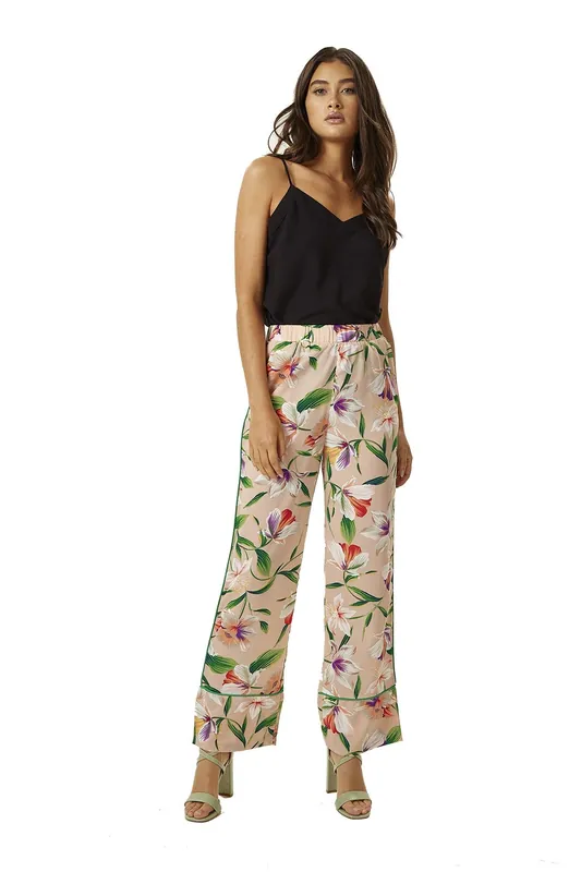 Floral Print Green Piping Trousers - Liquorish