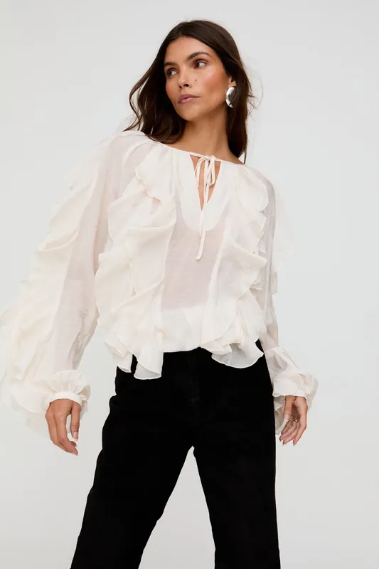 Sophie All Over Ruffle Blouse In Cream - Lily and Lionel