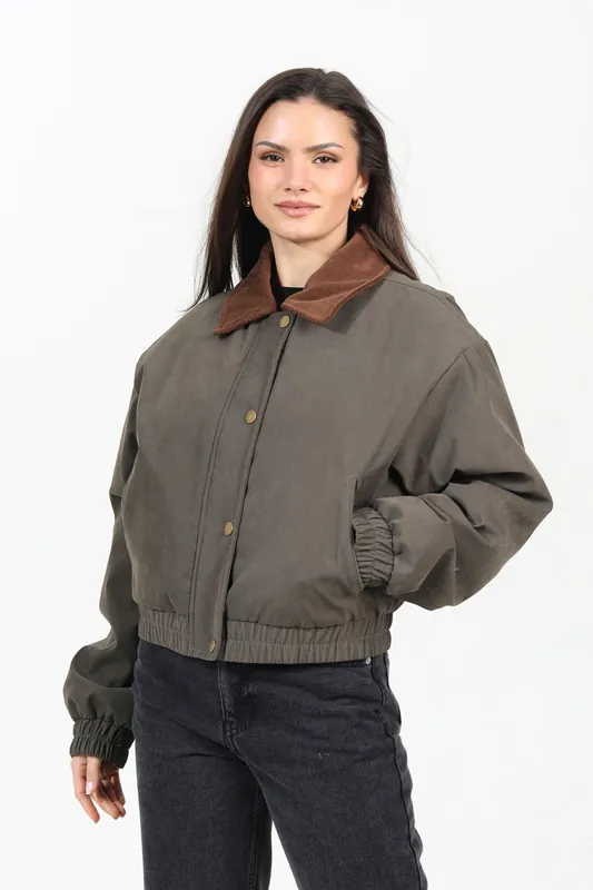Twill Bomber Style Jacket with Cord Collar - Brave Soul