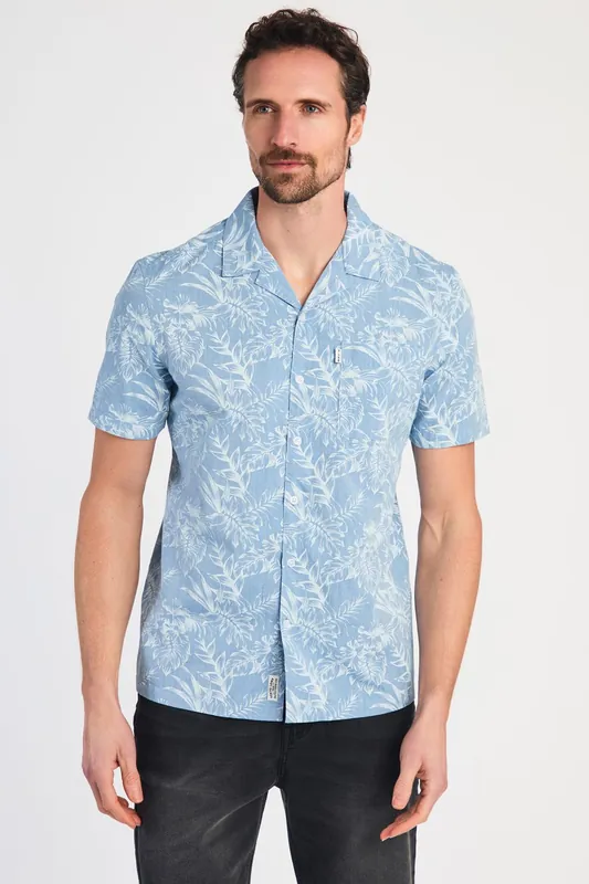 Cotton Printed Chambray Short Sleeve Shirt - Tokyo Laundry