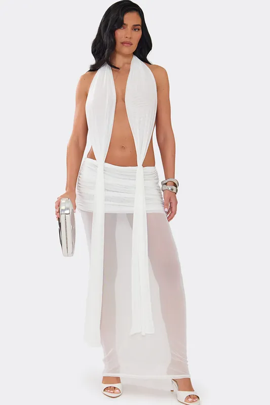 Corset Style Sleeveless Drape Mesh Maxi Dress - EGO