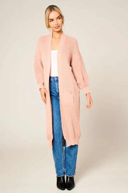 Knitted Long Sleeve Pocket Detail Ribbed Cardigan - Femme Luxe