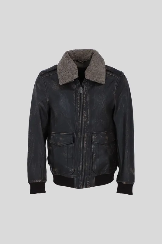 'Pilot' Genuine Leather Bomber Jacket with Removable Fur Collar - Ashwood Leather