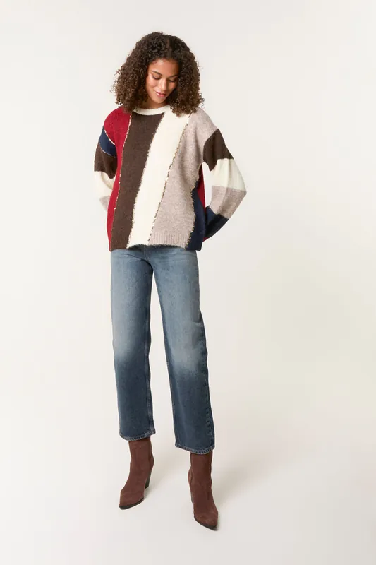 Brown Stripe Sequin Detail Jumper - Blue Vanilla