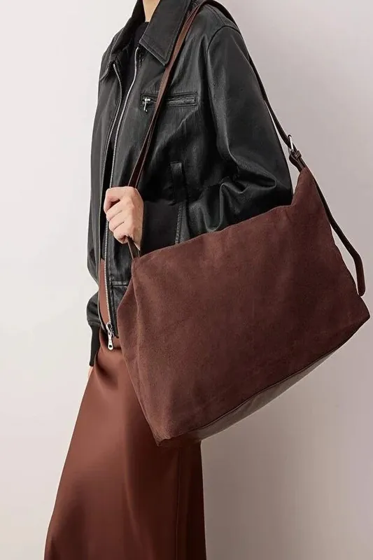 Women's Slouchy Suede Shoulder Bag with Adjustable Strap - WOVCOR