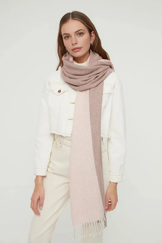 Color Block Herringbone Tassel Scarf - WOVCOR
