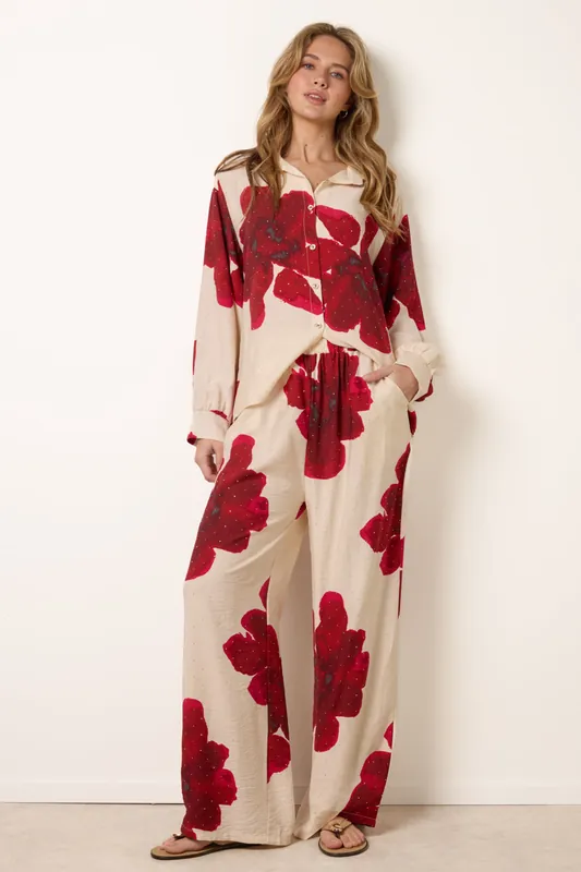 Red Floral Print Co-Ord Set