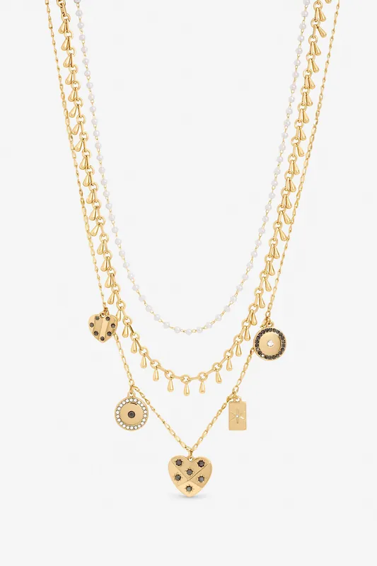 Gold Plated Celestial Charm Multirow Necklace - Mood