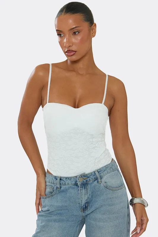 Strappy Sweetheart Neckline Lace Bodysuit - EGO