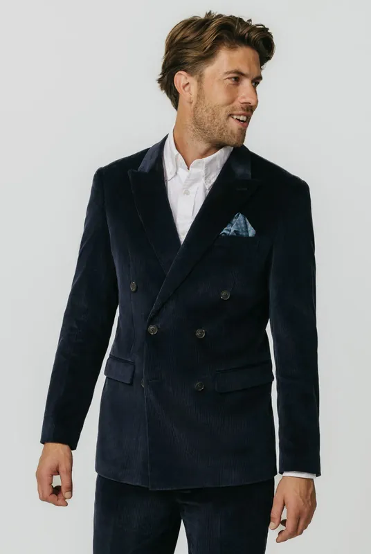 Navy Double Breasted Corduroy Jacket - Dobell