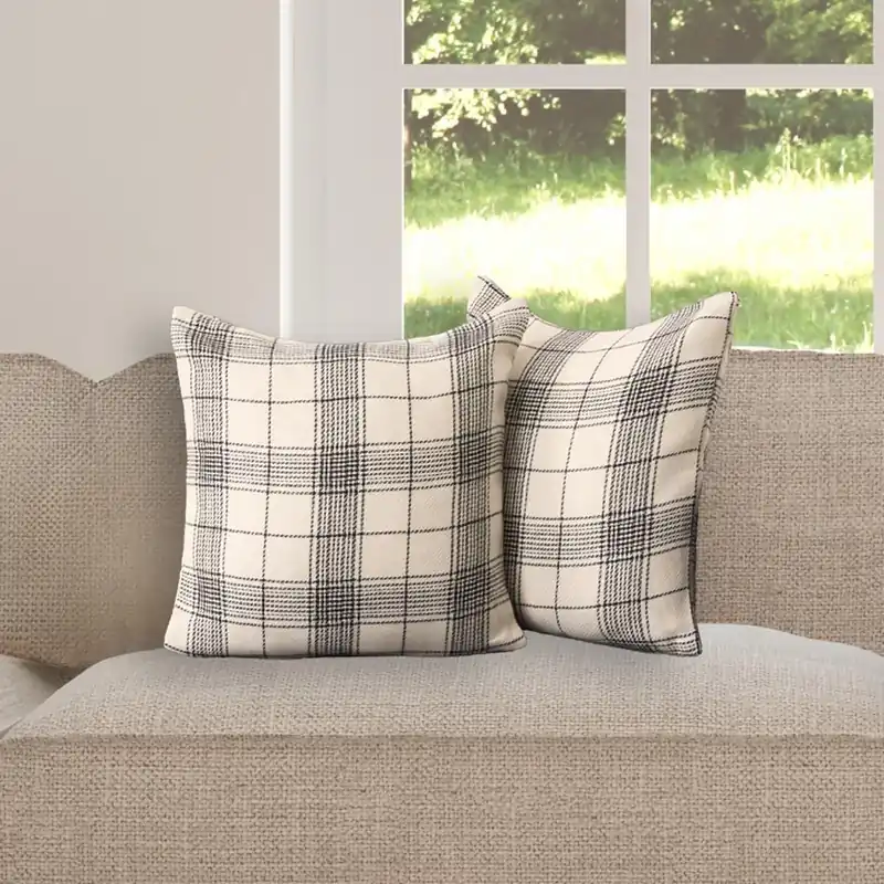 2 Pack Woven Check Cushion Covers Printed Soft - OHS