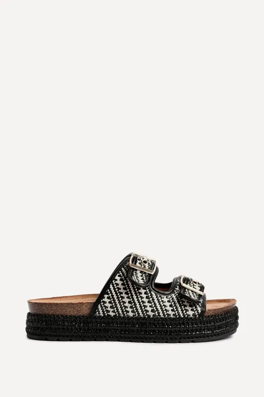 Cici Black Double Buckle Flatform Sandals - Linzi