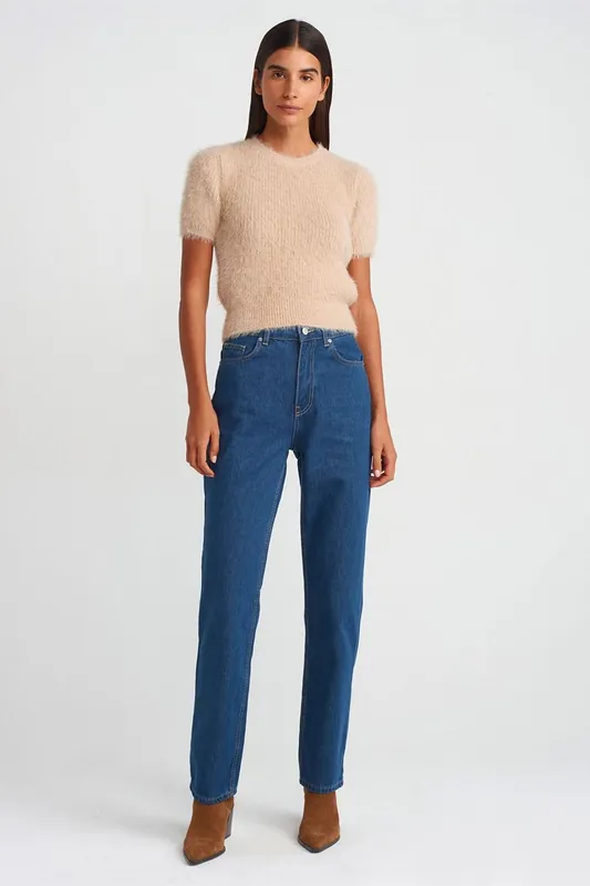 High-Waist Straight-Leg Cotton Jeans
