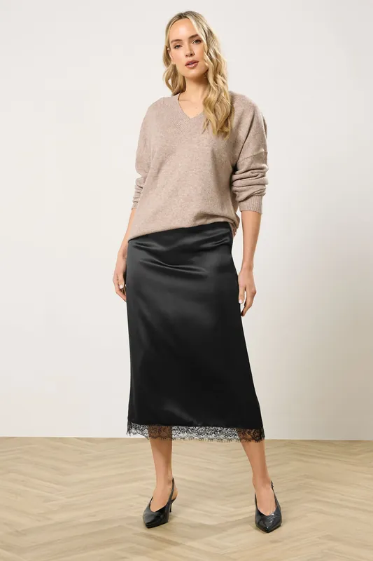Tall Lace Midi Satin Skirt - Long Tall Sally