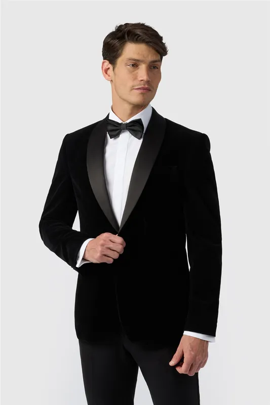 Black Velvet Sb Shawl Lapel Slim Fit Jacket - Antique Rogue