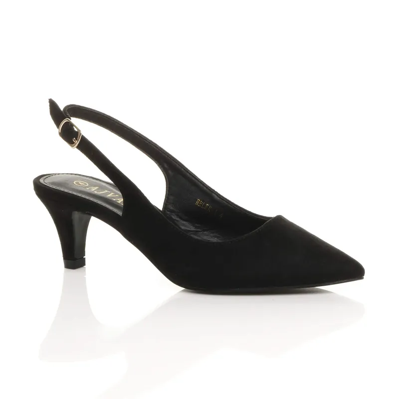 Mid Heel Slingback Pointed Toe Court Shoes - AJVANI