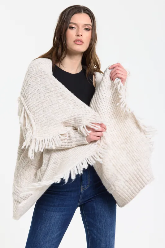 Cream Fringe Knit Cardigan - Liquorish