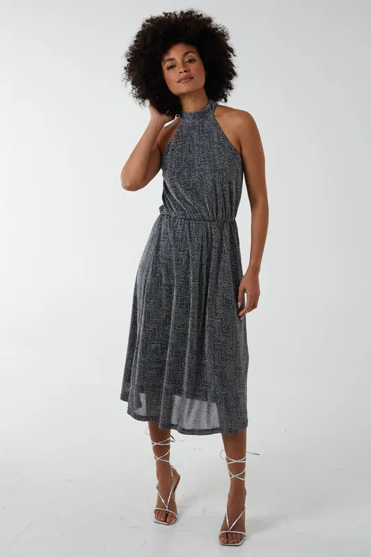 Blouson Elasticated Halter Midi Dress - Blue Vanilla