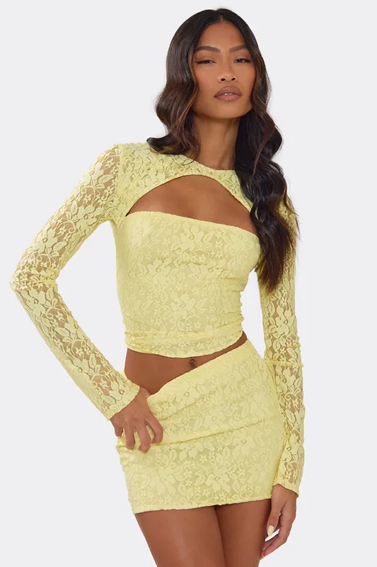 Long Sleeve Cut Out Lace Mini Top - EGO