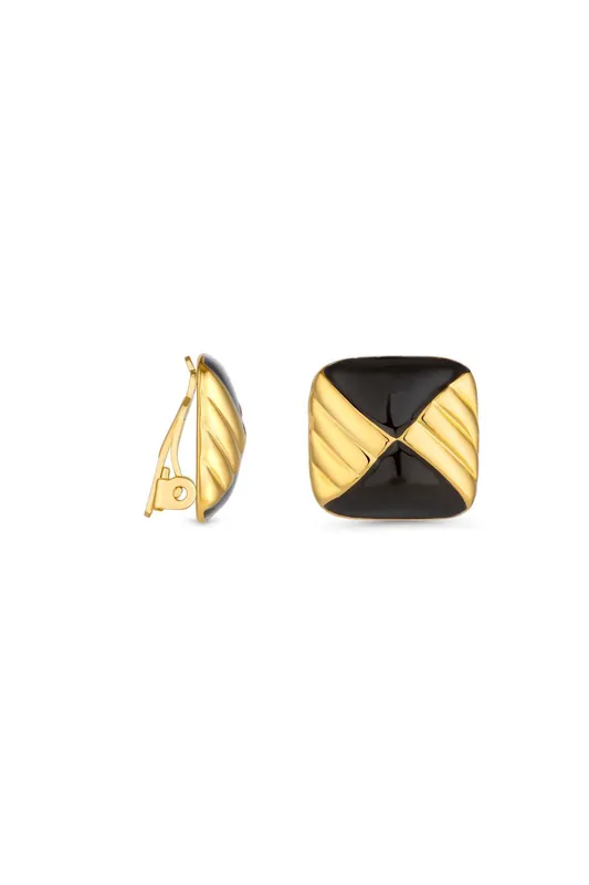 Vintage Inspired Gold Plated and Jet Enamel Earrings - Jon Richard
