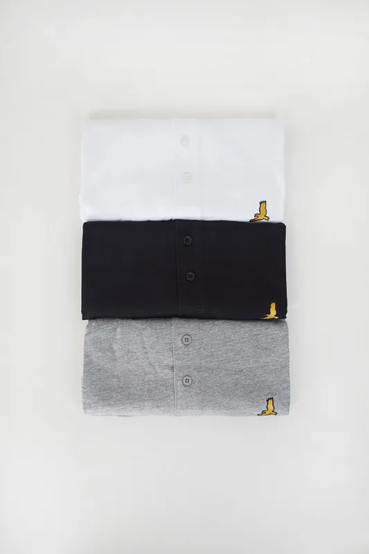 3 Pack Cotton Blend Grandad Collar Polo Shirts - Brave Soul