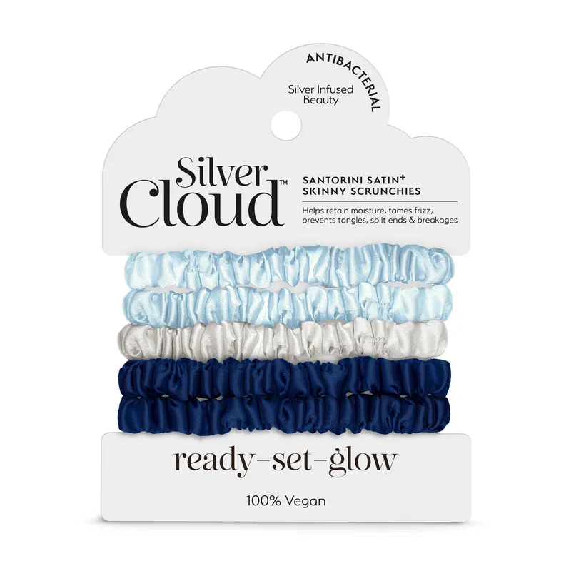 Satin+ Skinny Hair Scrunchie Santorini 5 Pack - Silver Cloud