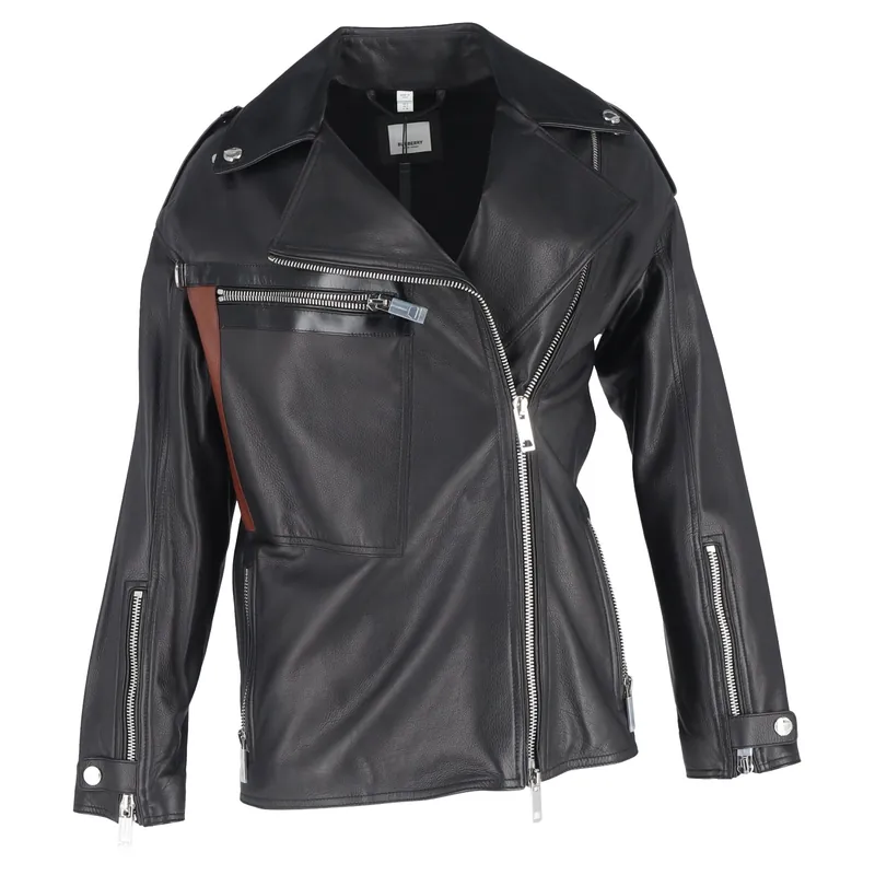 Preloved Stonefield Pocket Detail Biker Jacket in Black Leather - Burberry