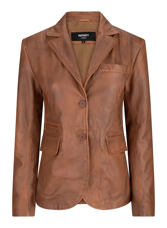 Real Leather Slim Fit 2 Button Blazer - TruClothing