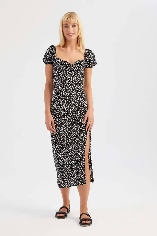 Floral Off Shoulder Side Slit Midi Dress - Hiccup