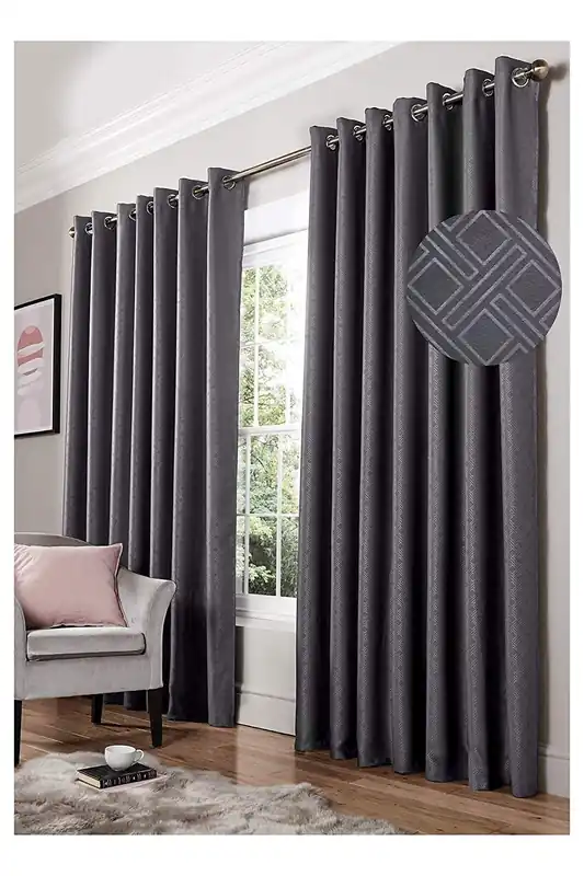 Diamond Blackout Eyelet Curtains Thermal Lined Ready Made Curtains - Alan Symonds