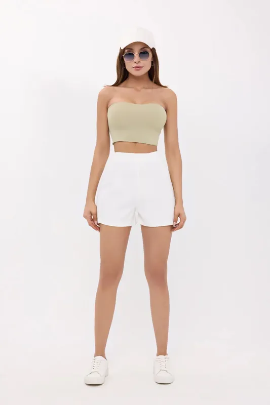High-Waist Solid Woven Shorts