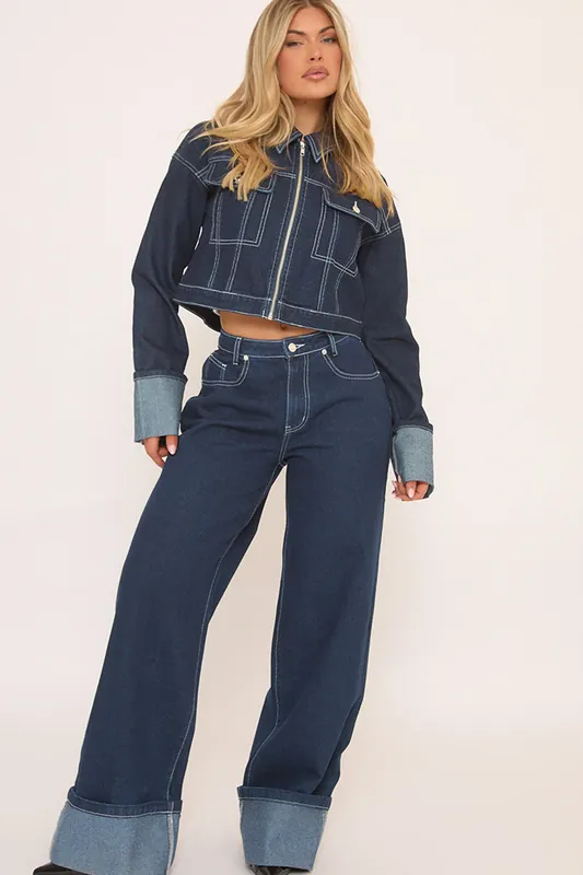Wide Leg Denim Mid Rise Jeans - EGO