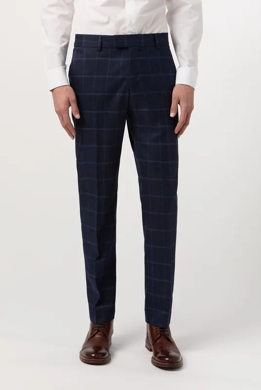 Blue Windowpane Check Slim Fit Trouser - Antique Rogue