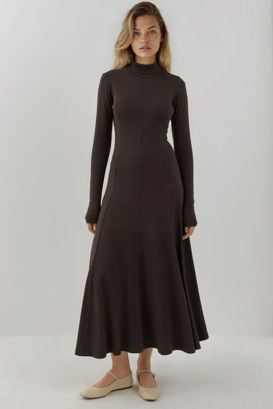 Textured Half Turtleneck Maxi Dress - Hiccup