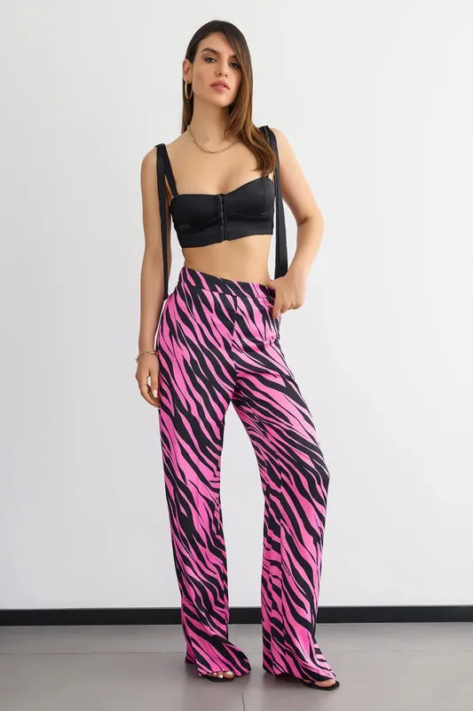 Textured Animal Printed High Waist Trousers - Hiccup