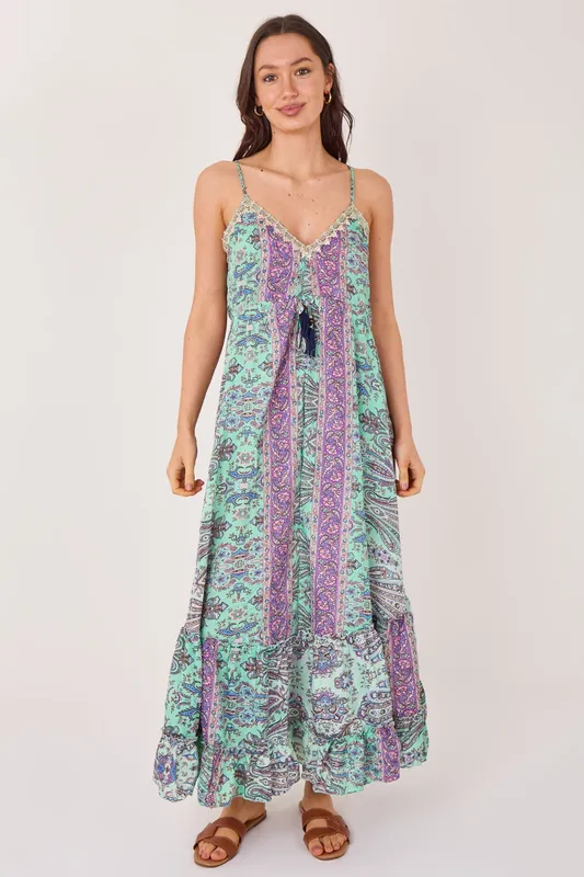 Bohemian Paisley Tassel Detail Tiered Maxi Dress - ELAINA FASHION