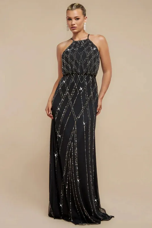 Racer Neck Sleeveless Sequin Maxi Dress - Goddiva